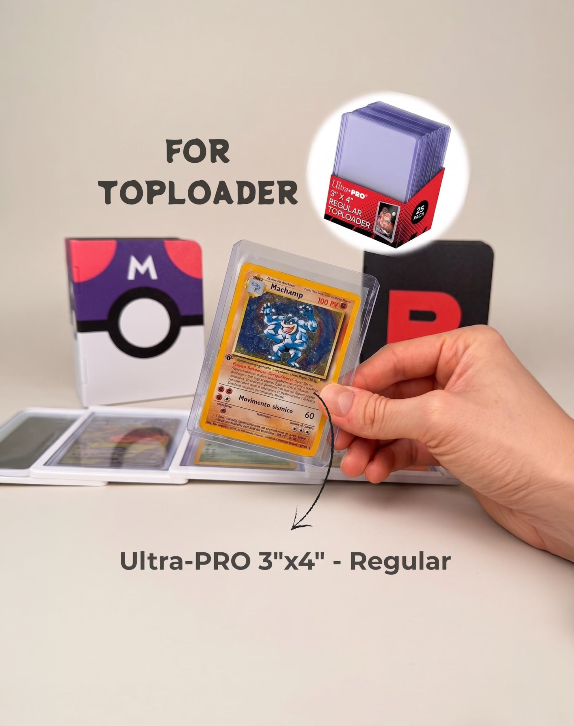 Binder pocket fitting an Ultra-PRO 3x4 inch rigid toploader