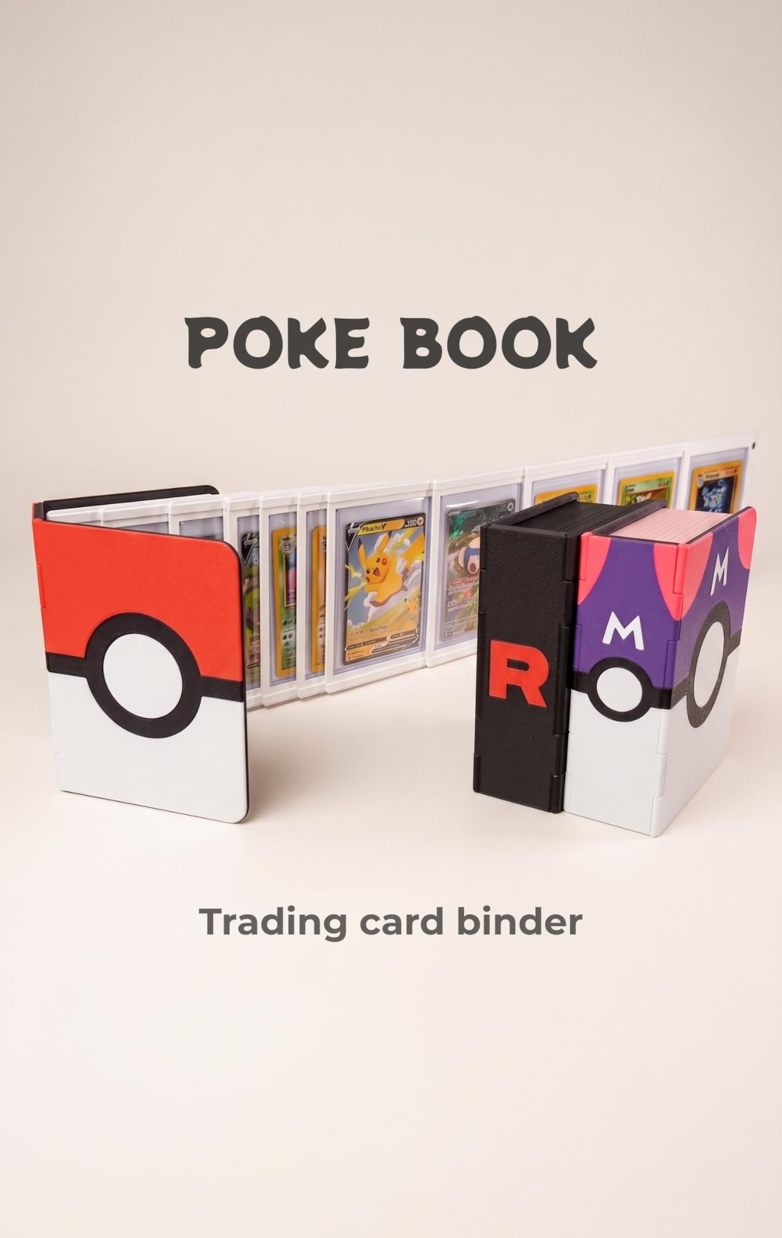 Pokébook trading card binder open showing graded Pokémon cards